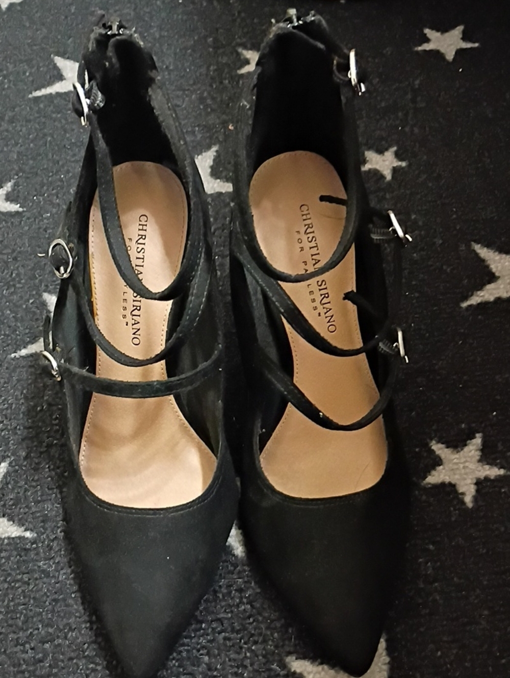 Christian Siriano Black Suede Pointed Mary Jane Heels with Straps